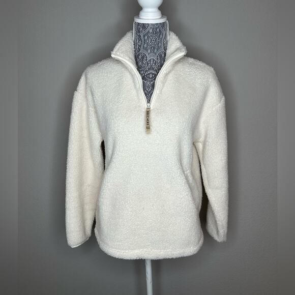 SKECHERS Womens 1/4 Zip Fleece Pullover with Kangaroo Pockets Cream Size XS - Picture 4 of 6